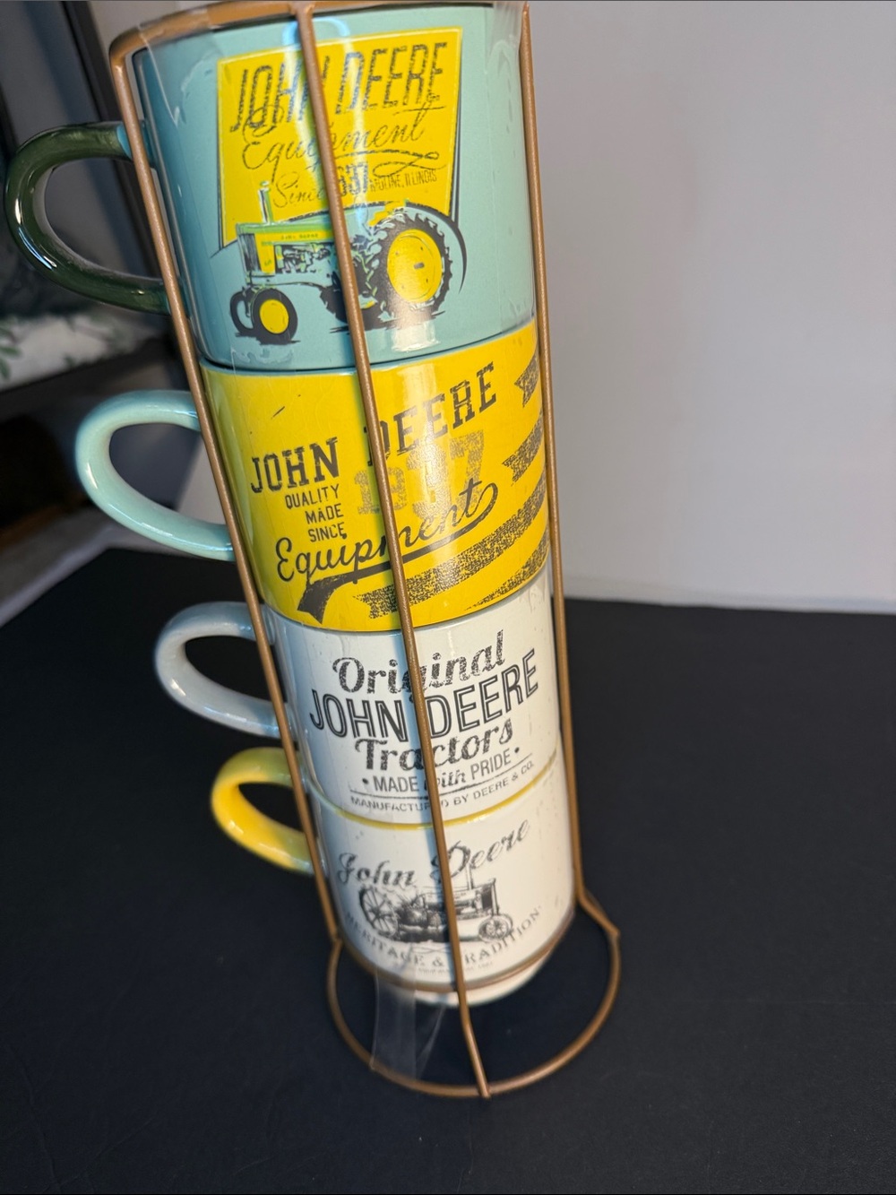 John Deere Ceramic Stackable Mug Set in Yellow, Green, White